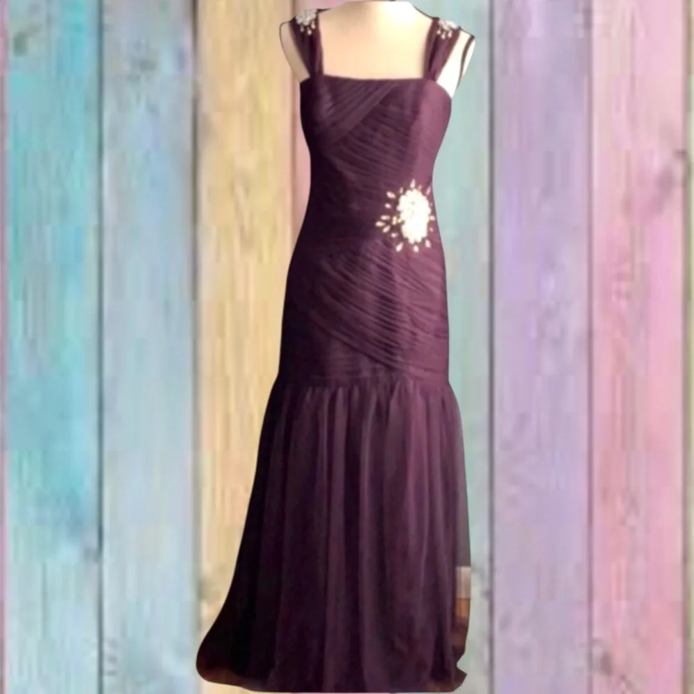 Alfred Angelo Deep Plum Purple Lined Mermaid Gown With Appliqué NEW